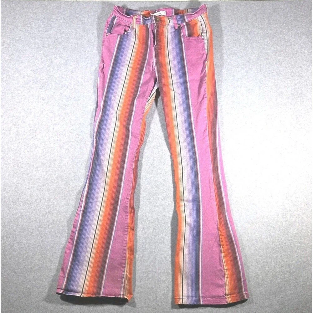 Ranch Dress'n Youth Purple Serape Super Flare Jeans Striped Size 16 Western
